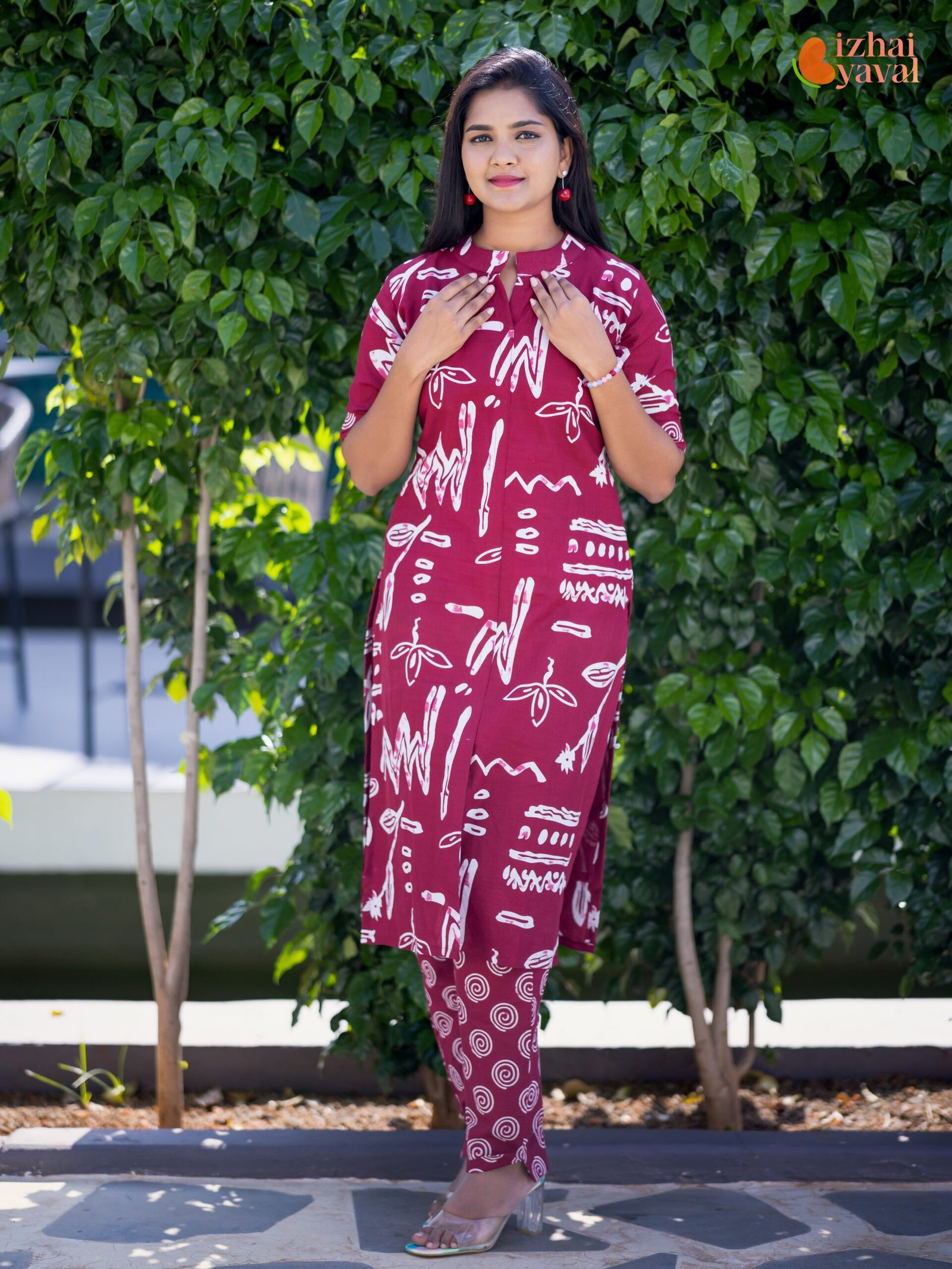maroon handcrafted printed cotton kurti set maroon handcrafted printed cotton kurti set